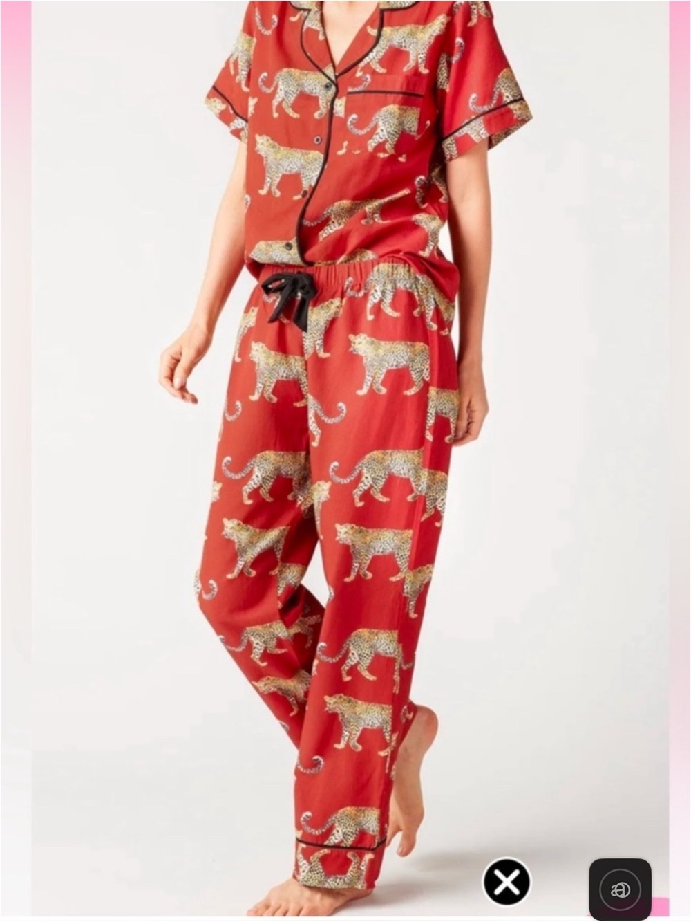 Red Leopard Print Pajama Set - Women’s Short Sleeve Top & Pants